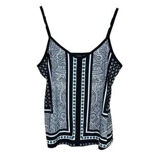 INC International Concepts Black & White Paisley Polka Dot Cami Tank Womens Sz L